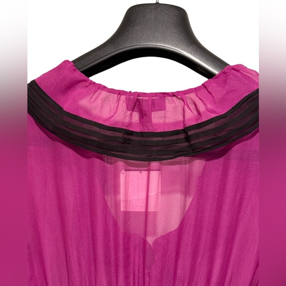 Bebe NWT Size M Pretty Pink Purple Black Silk High Waisted Ruffled Dress. (0573) - Picture 4 of 16